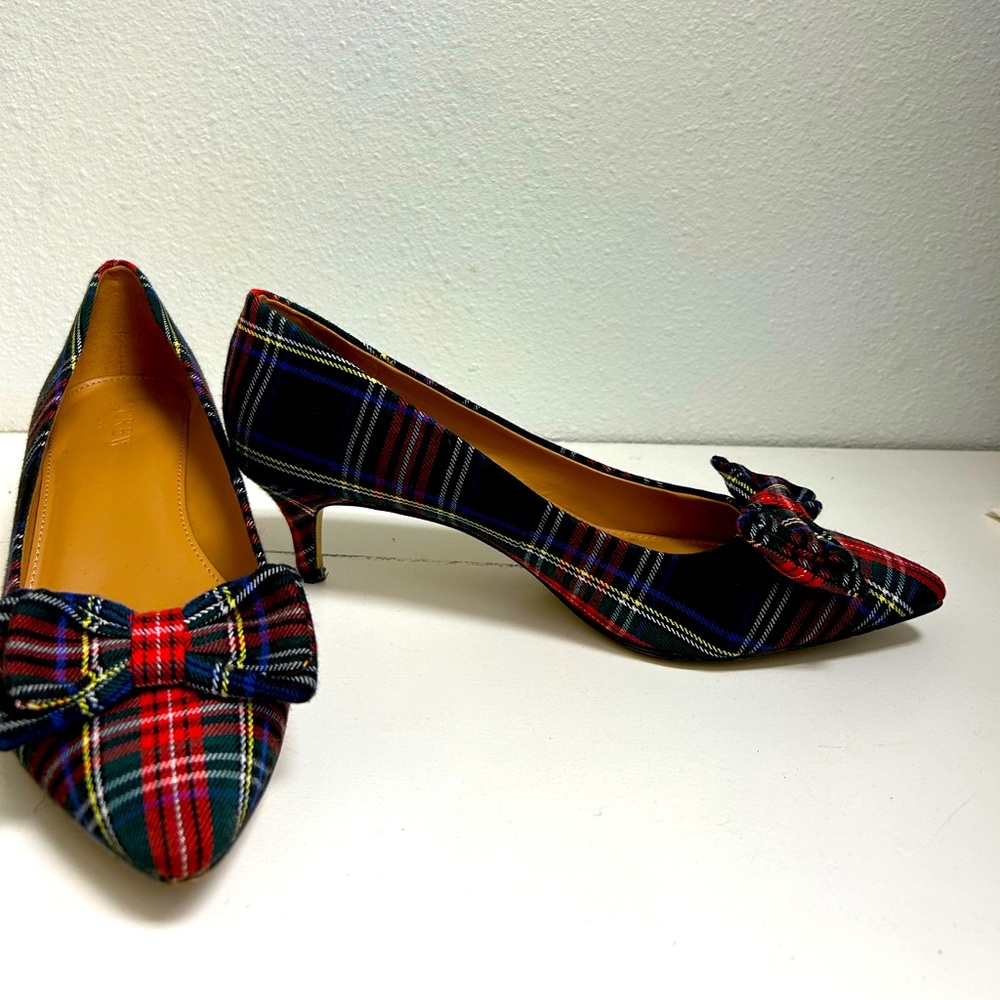 J Crew tartan plaid low heel pumps.  Size 9.